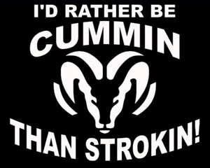 Large I'd Rather be Cummin than Strokin decal sticker Cummins Powerstroke 14” - Picture 1 of 10