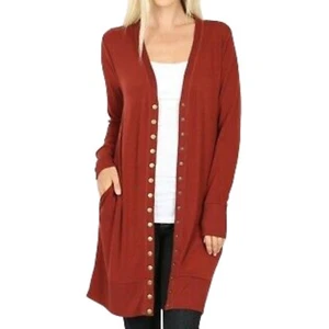 Zenana Thigh Length Snap Button V-Neck Long Sleeve Cardigan Plus Size 1X - Picture 1 of 10