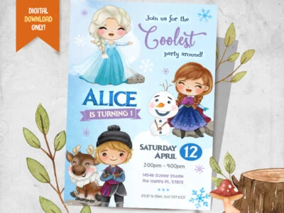 Frozen DIGITAL Invite + FREE Thank You Card, Princess Party Card - YOU PRINT - Image 1 of 2