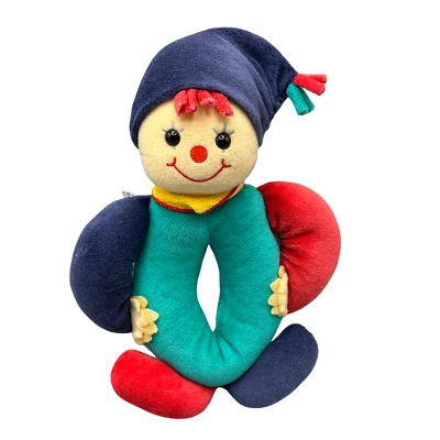Sterntaler Clown Harlekin Greifling Puppe Rassel Plüsch ca 15cm Grün Rot Vintage - Bild 1 von 4