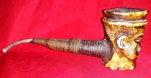ANCIENNE PIPE DU MONDE Très Grande Pipe d'Afrique en Bois et Os Sulptée N°769/3 - Imagen 1 de 8