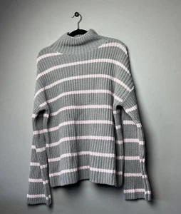 Caslon Damen Pullover Shaker Streifen Stehkragen Grobstrick grau rosa Neu mit Etikett - Bild 1 von 6