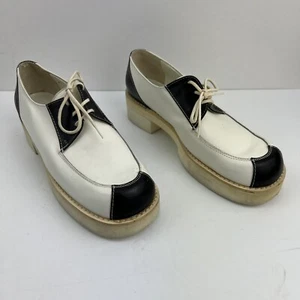 VINTAGE ROBERT CLERGERIE BLACK WHITE PLATFORM LACE UP PATCH LOAFER SHOE SIZE 7 B - Picture 1 of 11