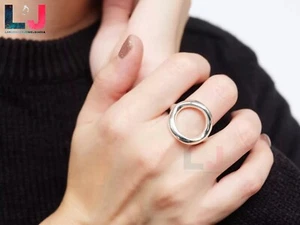 Anello cerchio aperto argento sterling 925 anello dichiarazione anello fatto a mano anello donna LJ4 - Foto 1 di 1