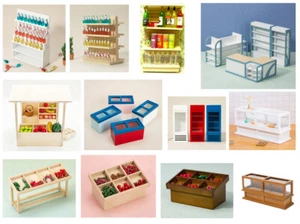 Casa de muñecas supermercado estantes tienda de comestibles nevera mostrador armario soporte de frutas - Imagen 1 de 38