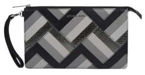Michael Kors Women's Black Grey Daniela Patchwork Leather Wristlet Wallet Ret $ - Picture 1 of 2