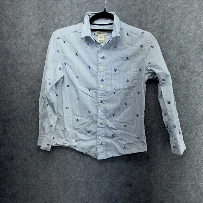 Cherokee Boys Button Up Collared Long Sleeve Blue , White Striped With Skulls M - Image 1 of 4