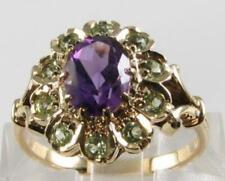 LARGE 9K 9CT GOLD AMETHYST PERIDOT CLUSTER ART DECO INS COCKTAIL RING FREE SIZE