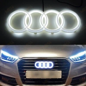 Chrome For Audi Grille Front Hood A1 A3 A4 A5 A6 A7 Q3 Q5 Q7 LED Emblem White - Picture 1 of 9
