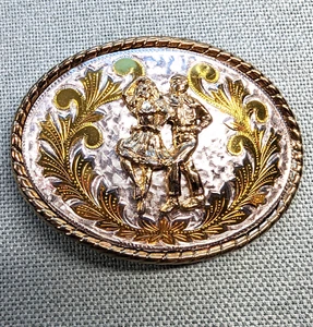 Western Belt Buckle Dance Couple Mixed Metal Marked W 3.75 inches Made in USA - Picture 1 of 5