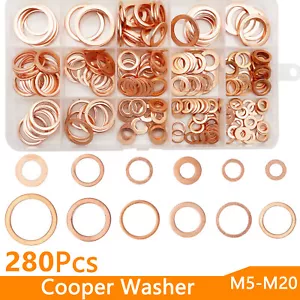 280 Pcs 12 Sizes Solid Copper Washers Sump Plug Seal Set Assorted Kit with Box - Picture 1 of 9