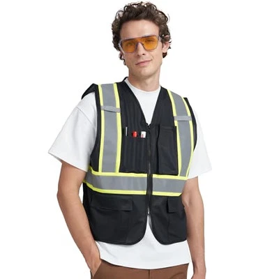 A-KSAFETY High Visibility Safety Vest for Men Women with Pockets Large Black - Image 1 of 4