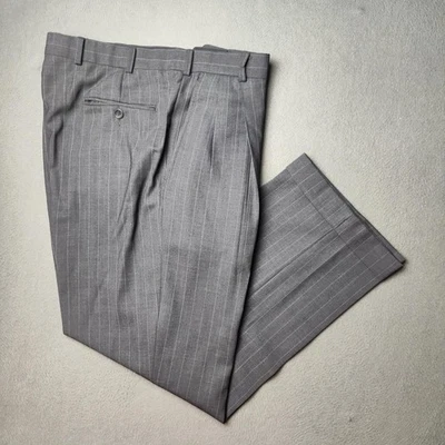 Brooks Brothers Pantalones Para Hombre 36x29 Gris Rayas Traje Mezcla Lana Vestido Plisado Foto 1 de 4