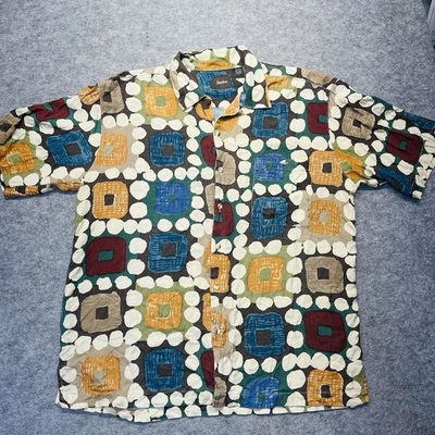 Neiman Marcus 男式衬衫 L 真丝短袖几何抽象图案 — 第 1/4 张图片