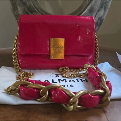 Bolso bandolera/hombro Balmain 1945 pequeño charol suave cuero arrugado rosa Foto 1 de 4