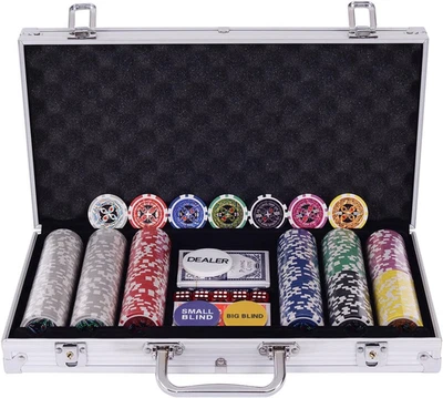 Poker Chips, Set Da Poker Con 300 Chips, Incluse 2 Carte Da Poker 5 Dadi 1 Pulsa - Immagine 1 di 4