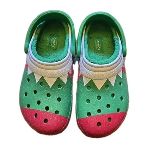 Urlaub Weihnachten Fell gefüttert Elfe Crocs klassisch gefüttert Clogs Größe W 8/M 6 Glitzer - Bild 1 von 8