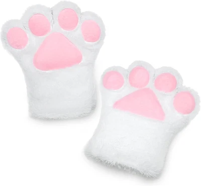 Cosplay Animal Fluffy Cat Fursuit Paws Claws Gloves Costume Accessories White - Image 1 of 4