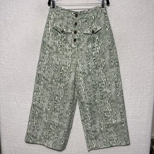 Anthropologie C/MEO Collective Green Energize Wide Leg Wood Grain Pants Sz L (8) - Picture 1 of 7