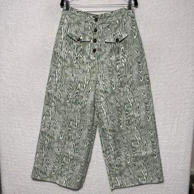 Anthropologie C/MEO Collective Green Energize Wide Leg Wood Grain Pants Sz L (8) - Image 1 of 4