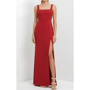 NWT BHLDN Blake Square Neck Stretch Crepe Gown, Red, Small - Picture 1 of 11