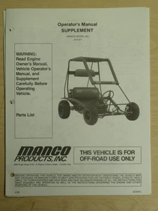 MANCO MODEL 475-311 GO KART PARTS LIST OPERATORS MANUAL CART - Picture 1 of 1