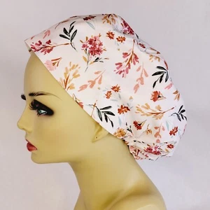 Floral Brown Women Scrub Hat Surgical Cap Scrub Hat Nurses Hat Medical USA Made - Picture 1 of 5