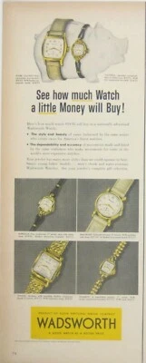 Reloj Wadsworth vintage de los años 50 impresión publicitaria Elgin National Watch Co Foto 1 de 2