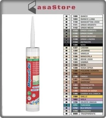 MAPEI MAPESIL AC SILICONE PER FUGHE COLORATO ACETICO SIGILLANTE ANTIMUFFA 310 ML
