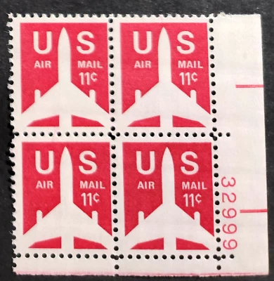 Scott #c78 Silhouette of Jet Airliner Airmail Plate Block of 4 Stamps - MNH - Image 1 of 2