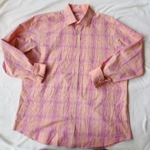 Camisa Bugatchi Botón Hombres Talla XL Puño Abatible Manga Larga Naranja Blanco Cuadros - Imagen 1 de 10