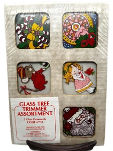 Vtg Current 80s Glass Tree Trimmer Assortment Christmas Ornaments Set of 5 NEW - Picture 1 of 4