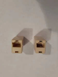 2PCs CAT5e RJ45 Female to Female Inline Coupler Coupling Joiner Connector Beige - Picture 1 of 3