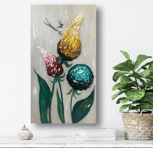Beauty 3D flowers and funny bird texture painting for girl room her lovely - Picture 1 of 6