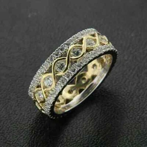 2.5 Ct Round Cut Moissanite Men's Full Eternity Band Ring 14K Yellow Gold Plated - Picture 1 of 7
