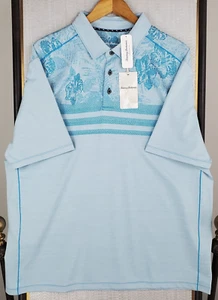 TOMMY BAHAMA NEW $125 Size 2XL IslandZone Hibiscus Palm Polo Shirt Hawaiian Blue - Picture 1 of 19