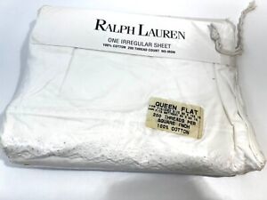 Ralph Lauren 100% Cotton Queen white irregular flat sheet 90 x 102 Chaumont Lace
