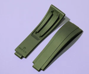 GENUINE ROLEX OYESTERFLEX Watch Rubber Strap Band Green Khaki 20mm 21mm - Picture 1 of 6