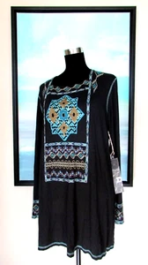 Double D Ranch Black Turquoise Knit World Nomad Tunic Beaded Top XL NWT - Picture 1 of 10
