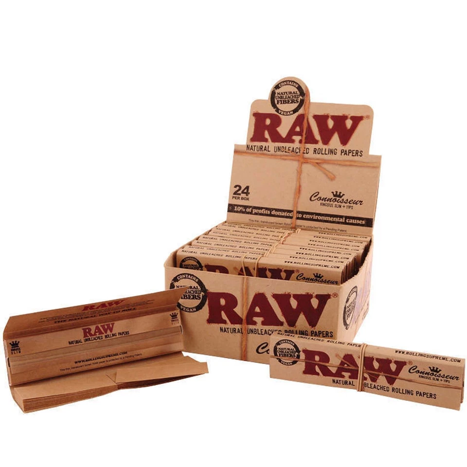Full Box of 24 Booklets RAW Connoisseur King Size Slim Rolling Papers with Tips - Image 1 of 1