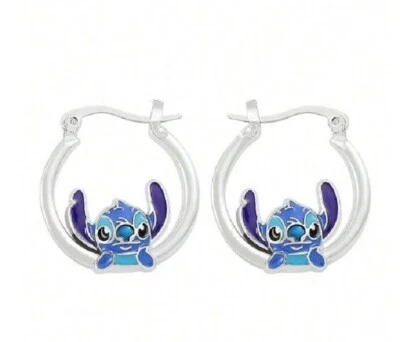 Pendientes de aro esmaltados plateados Disney Stitch para niña Foto 1 de 2