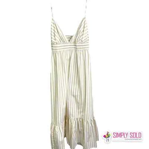 Banana Republic Women's Poplin Maxi Dress Open Back Tan Striped Cotton Sz L NWT - Picture 1 of 8