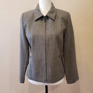 Pendleton 100% Virgin Wool Dark Gray Black Chain Print Blazer Sz 10 Full Zip EUC - Picture 1 of 8