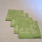 4 Cloth Napkins Green with White Flowers 15" x 16"