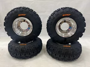 DWT Polished 8" Front Rear Wheels Rims 19" Sunf A027 19x7-8 Tires Suzuki LT80 - Picture 1 of 9