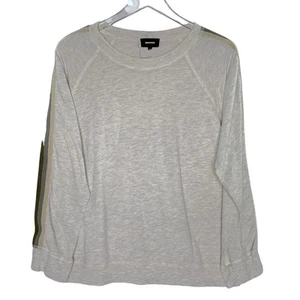 Monrow L Womens Raglan Stripe Sleeve Sweatshirt Gray Crew Neck - Picture 1 of 9