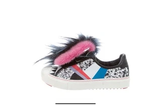 FENDI LEATHER / FUR TRIMMED FLYNN SNEAKERS/ EU37/US 7 - Picture 1 of 11