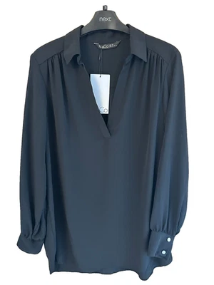 M&Co Black V-Neck Collared Sheer Blouse Silver Button Detail UK 12 BNWT - Image 1 of 4