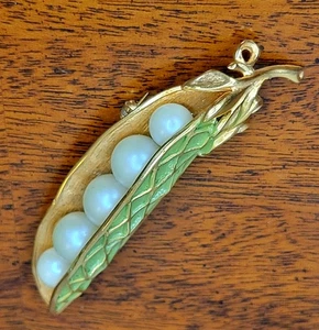 VTG Judy Lee Unsigned Green Enamel Over Gold Tone Sweet Pea Pearls Brooch  - Picture 1 of 13