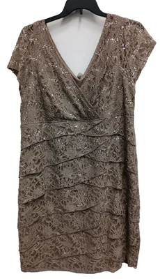 Dress Barn Cocktail Dress Size 20W Beige Lace Sequined Tiered Evening Wedding - Image 1 of 4